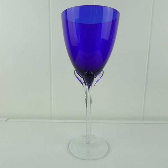 Murano Art Glass Hand Blown Wine Glass Cobalt Blue - Picture 2 of 8